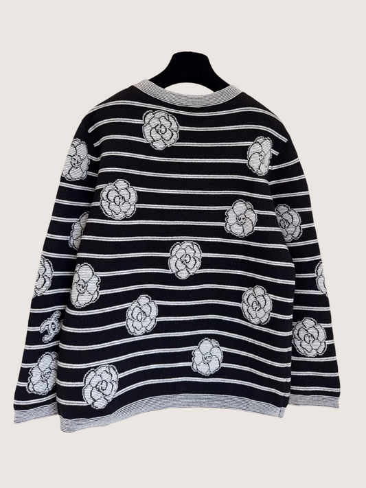 Chanel 23K Camellia Striped Knit Cashmere Sweater - view 2