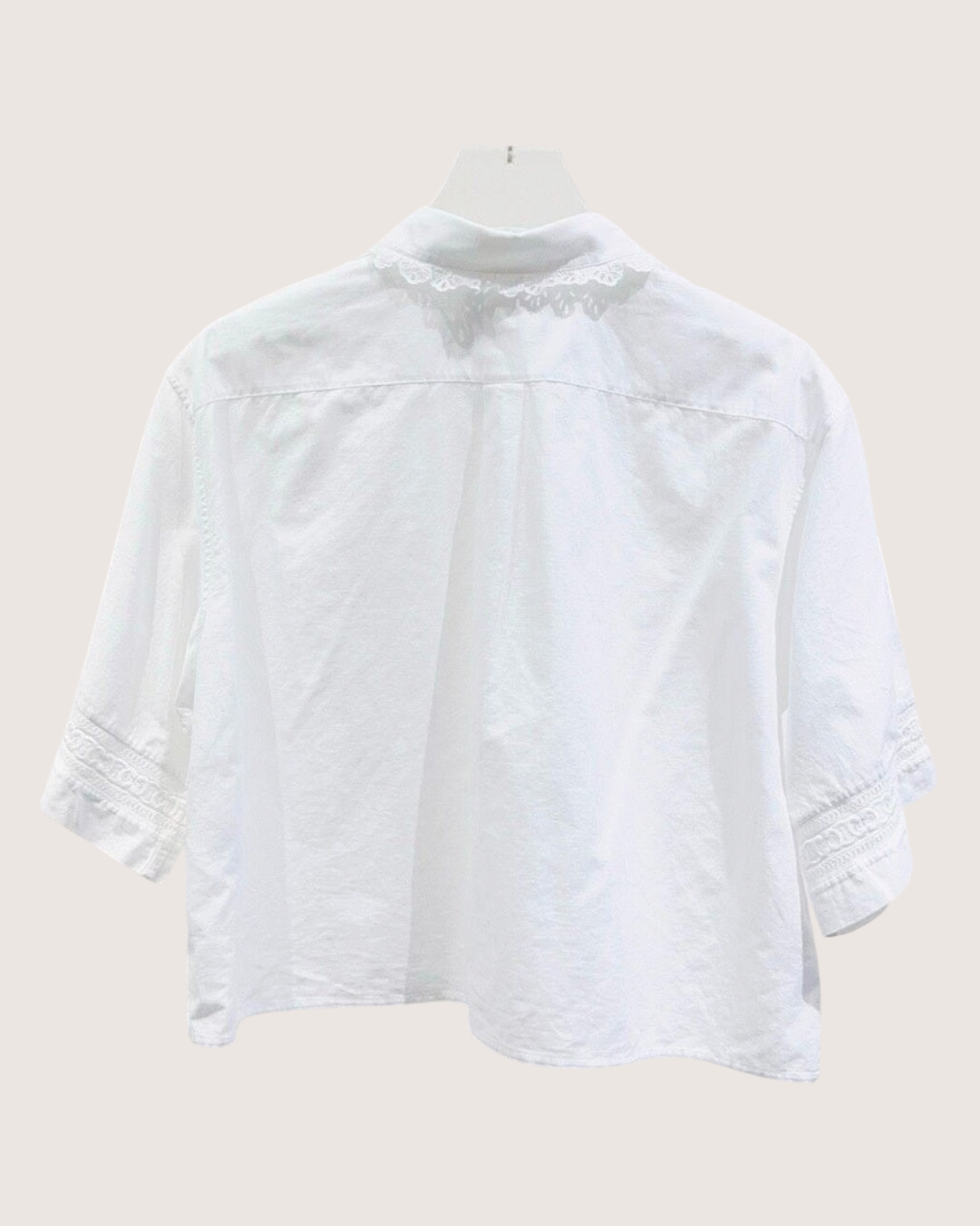 Celine Lace-Trim Cropped Shirt White