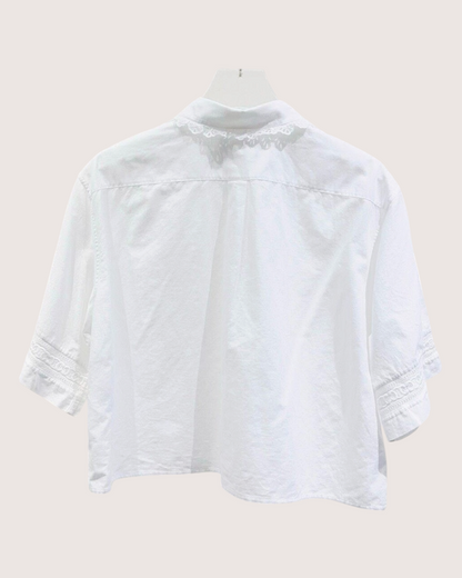 Celine Lace-Trim Cropped Shirt White