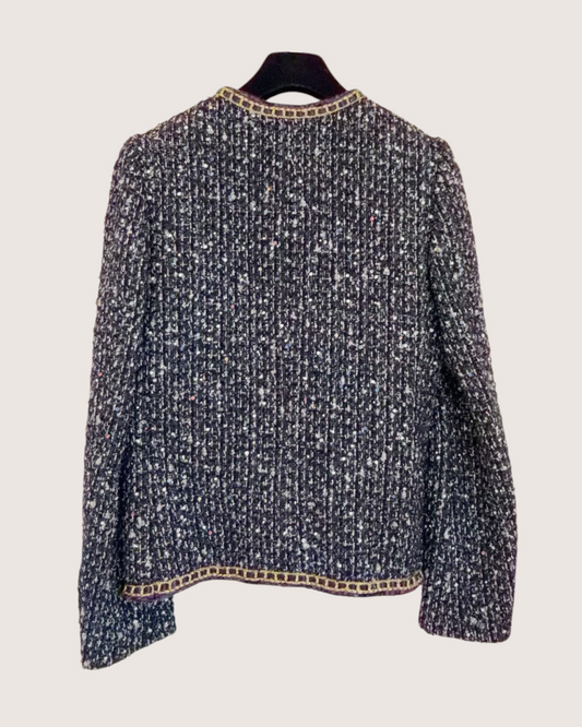 Chanel 21A Chain-Trim Four-Pocket Tweed Jacket Black, Gold, Multicolor FR 36