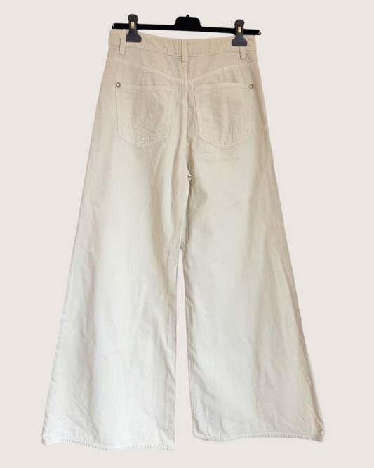 Chanel 26C Wide-Leg Denim Jeans Beige/Ecru FR 36