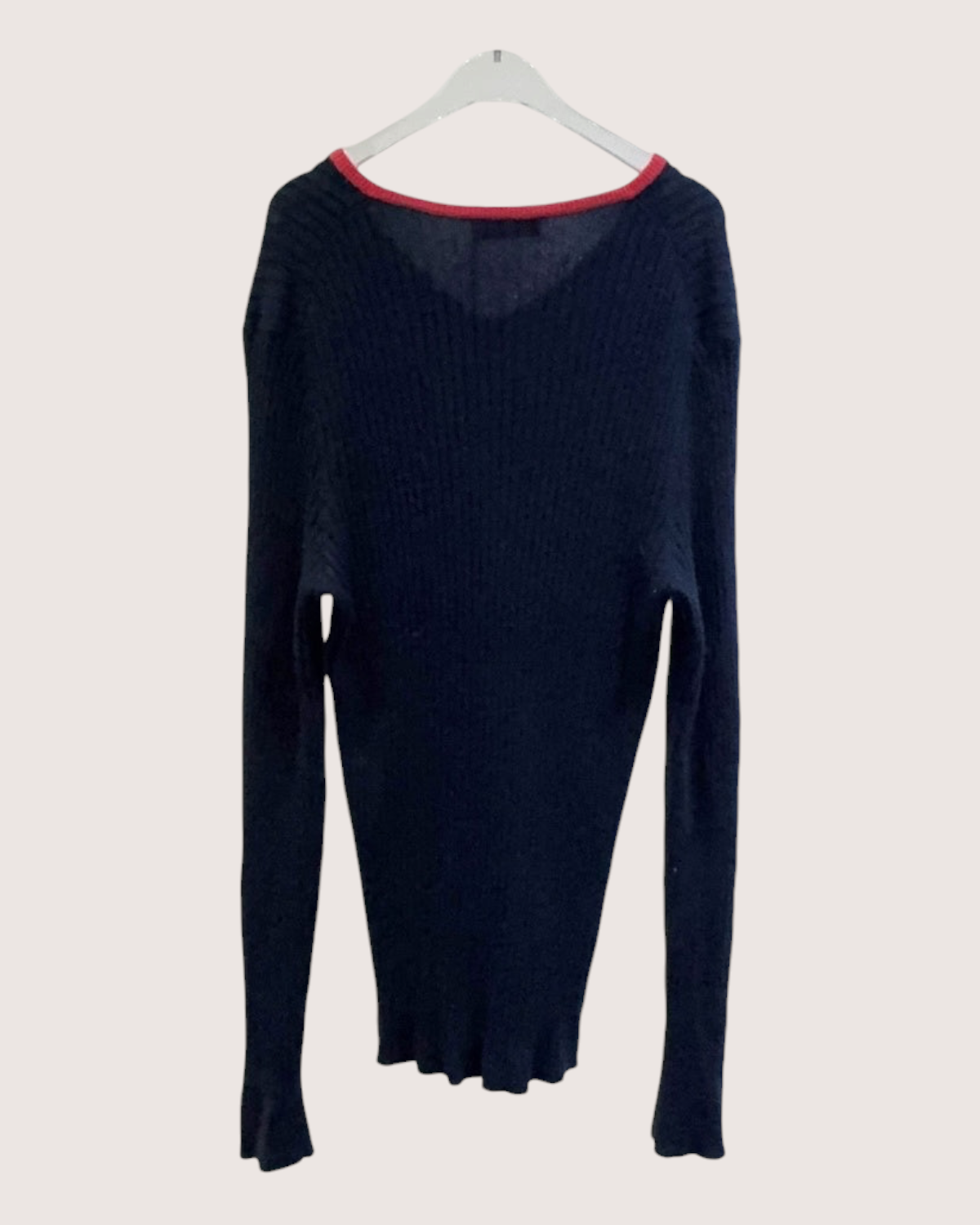Miu Miu Ribbed V-Neck Sweater Navy, Red FR 36