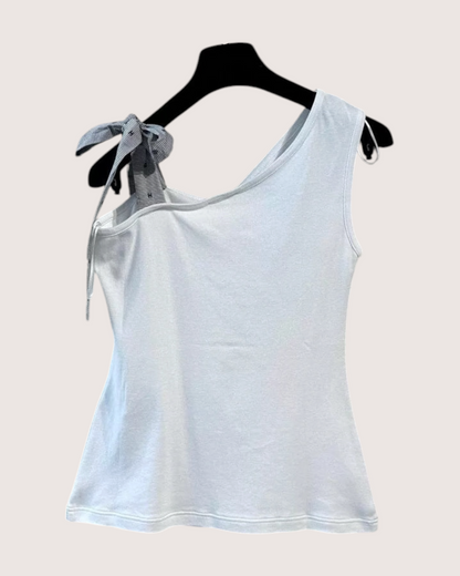 Chanel 24P One-Shoulder Pearl CC Logo Tank Top