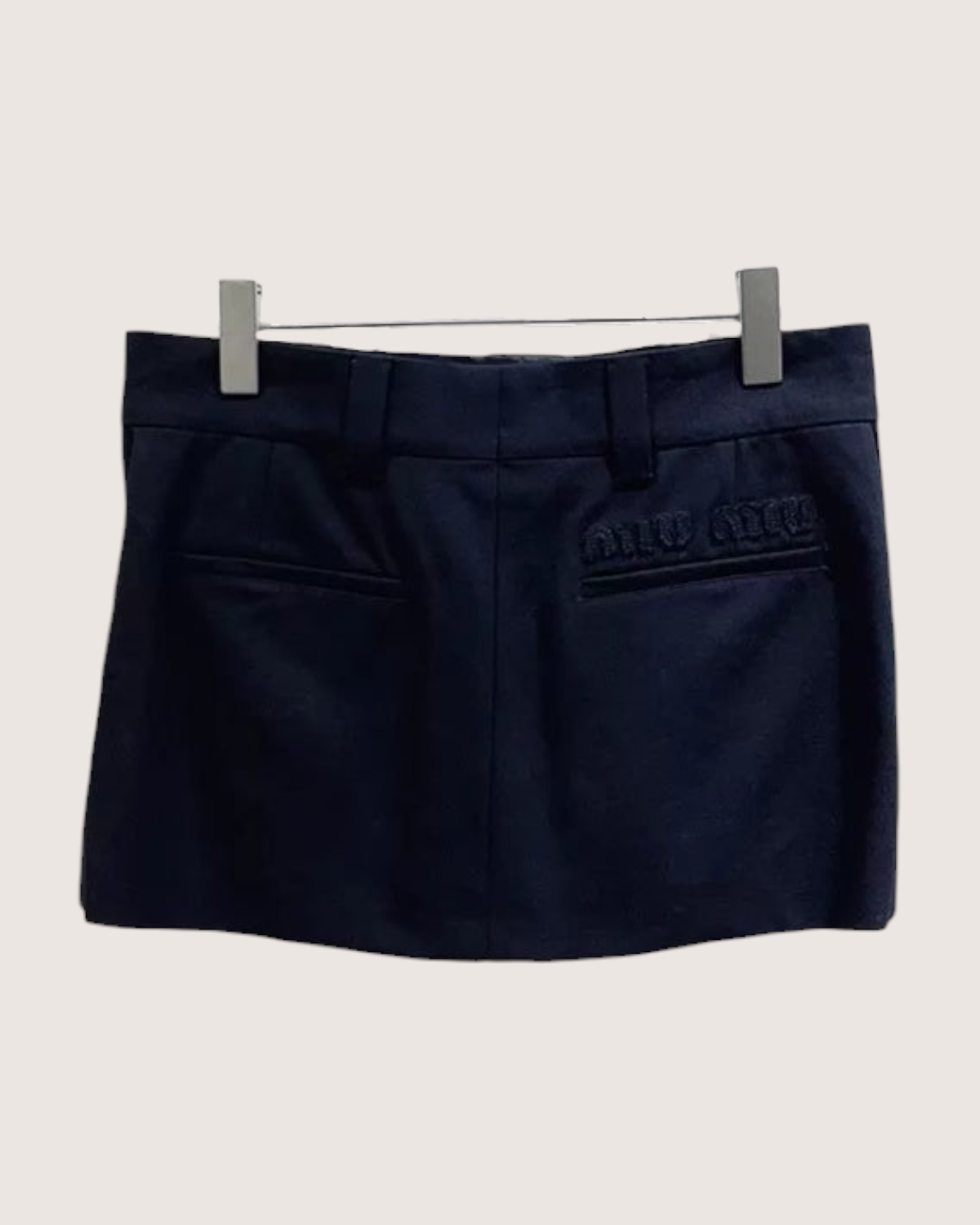 Miu Miu Wool Logo Pleated Mini Skirt Navy FR 38