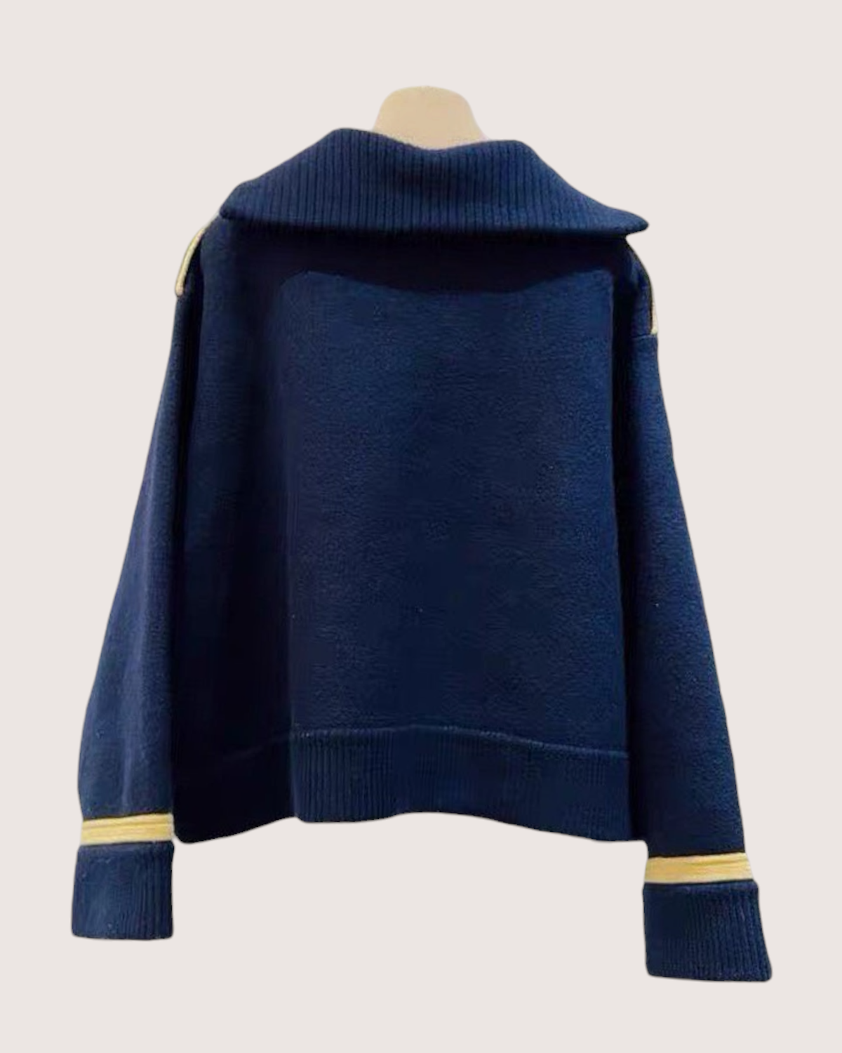 Celine Wool Embroidered Pocket Sweater Navy, Gold FR 38