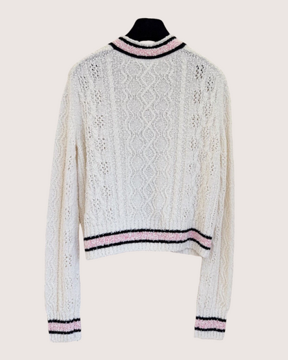 Chanel 24P Cable Cardigan White, Pink, Black FR 38