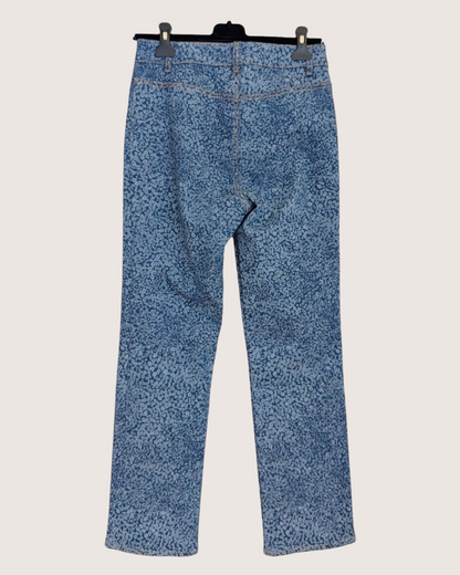 Chanel 21B Camellia Straight Denim Jeans Blue, White FR 36