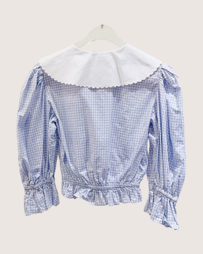 Miu Miu Gingham Peter Pan-Collar Shirt Blue, White