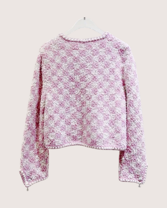 Chanel 23S Cropped Tweed Jacket Pink, White, Multicolor FR 38