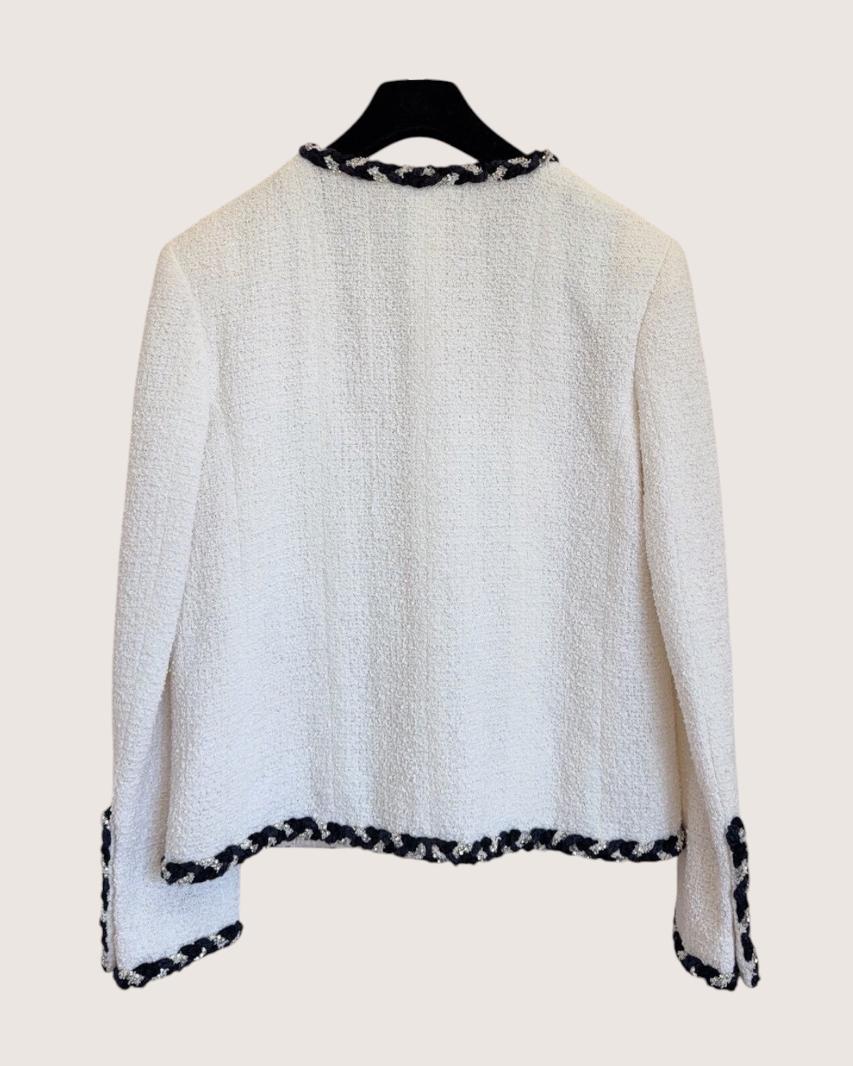 Chanel 23C Braided-Trim Four-Pocket Tweed Jacket White, Navy FR 38