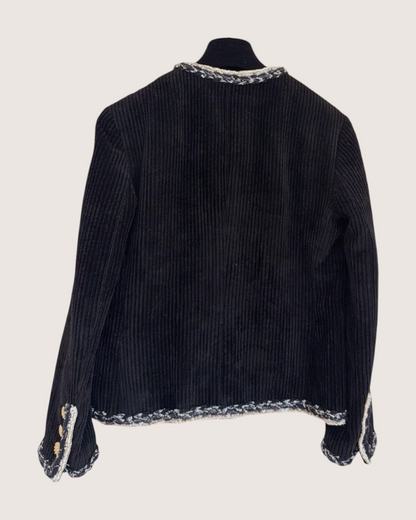 Chanel 25K Four-Pocket Corduroy Jacket Black, Beige/Ecru, Gold FR 34