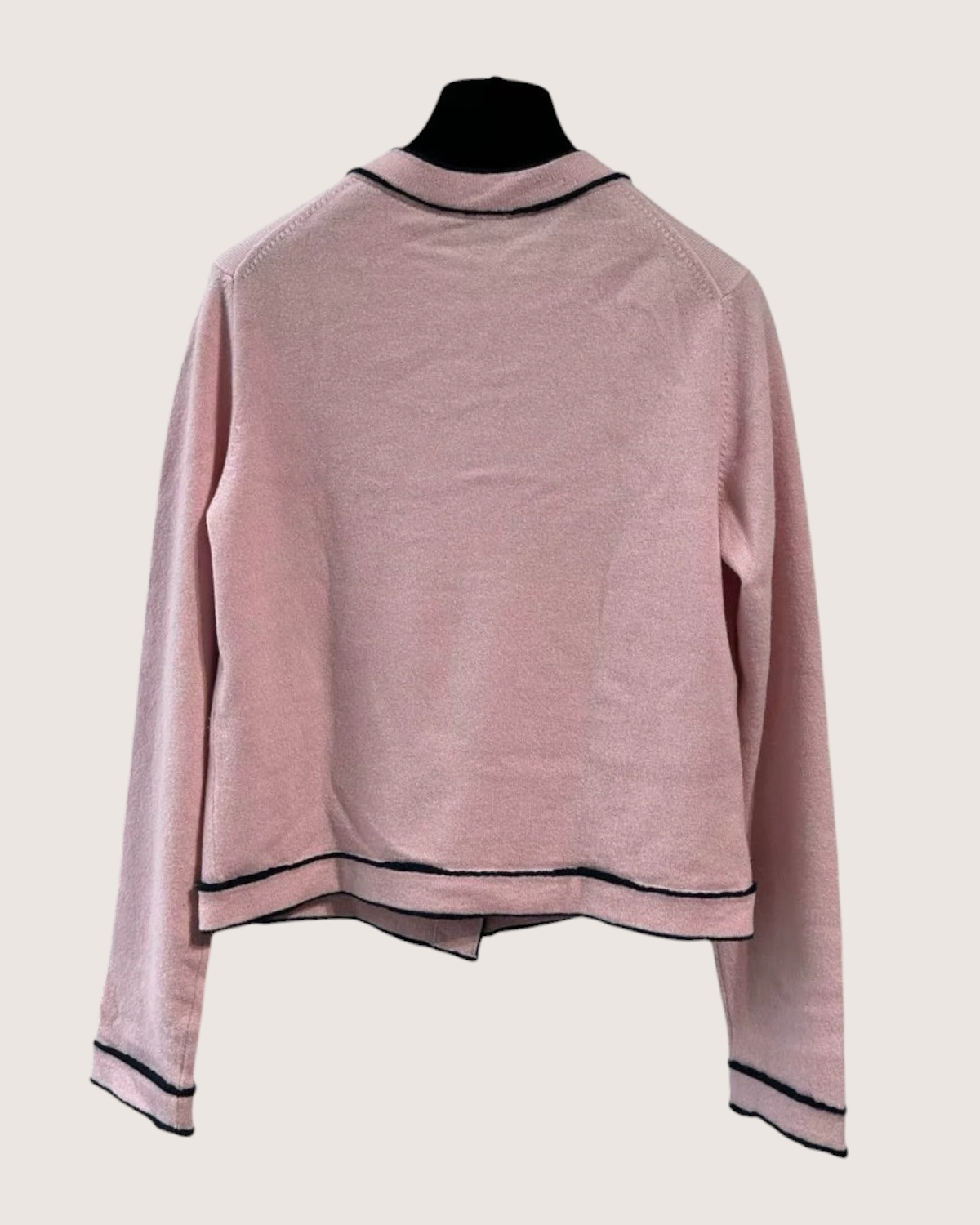 Chanel 21S Cashmere Contrast-Trim Cardigan Pink, Black FR 38