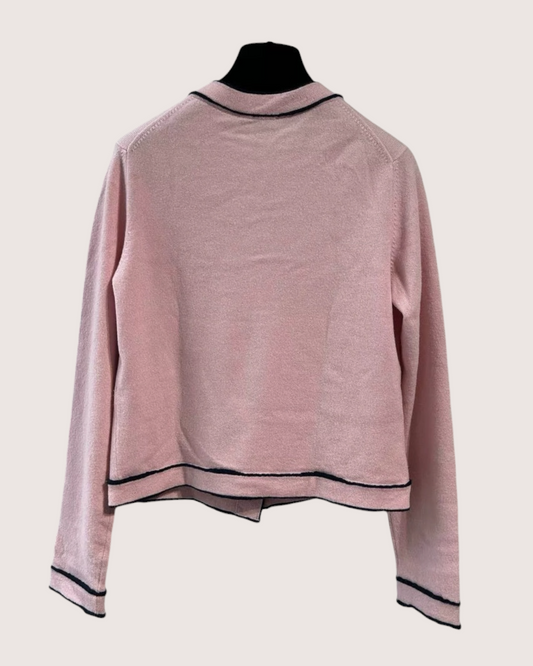 Chanel 21S Cashmere Contrast-Trim Cardigan - Pink, Black, view 2