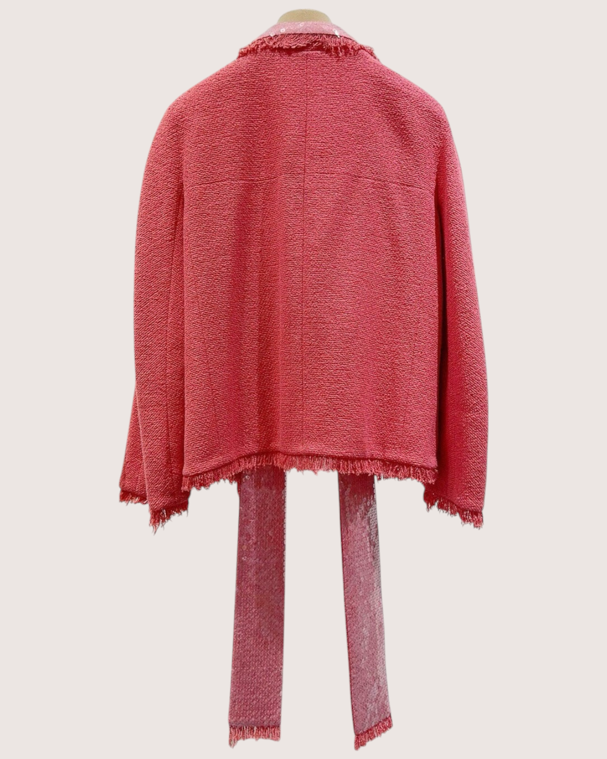 Chanel 08C Sequin-Trim Fringe Tweed Jacket Pink FR 42