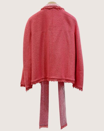 Chanel 08C Sequin-Trim Fringe Tweed Jacket Pink FR 42