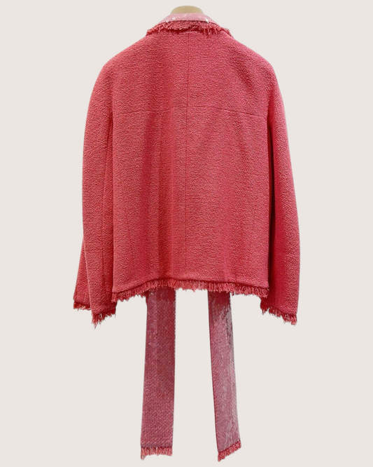 Chanel 08C Sequin-Trim Fringe Tweed Jacket Pink FR 42