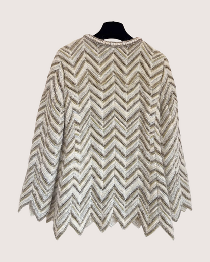 Chanel 18A Tweed Chevron Jacket Beige/Ecru, White, Multicolor FR 36