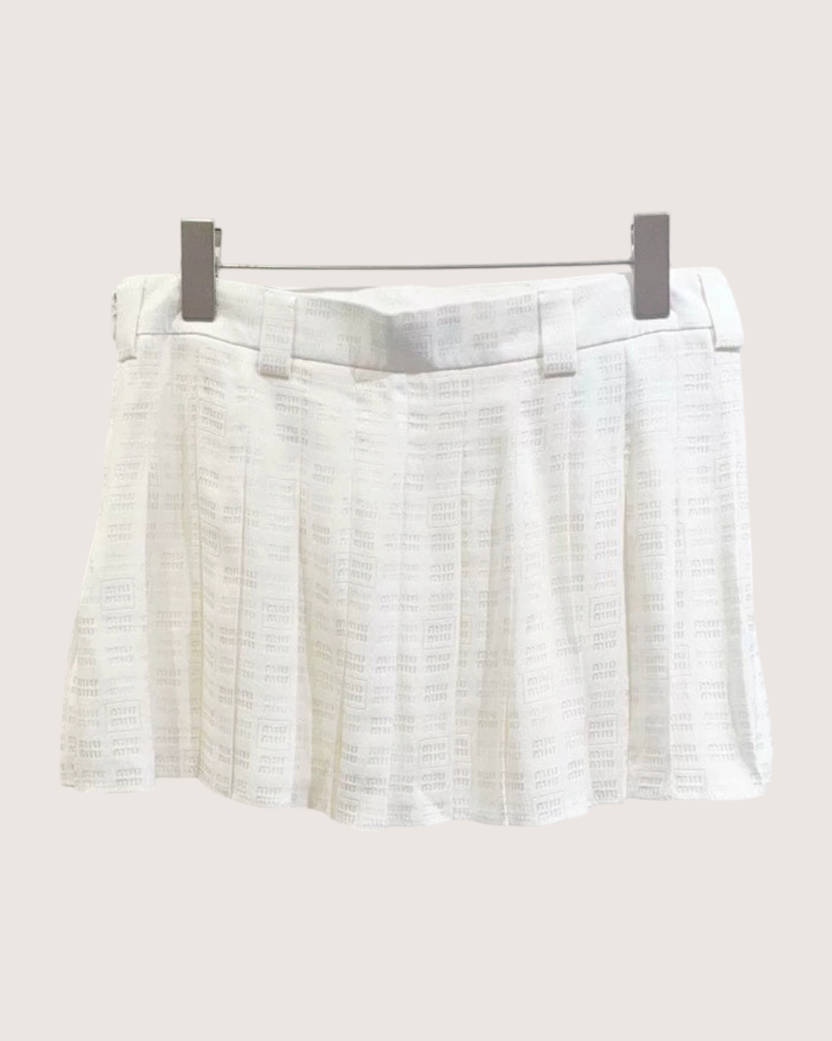 Miu Miu Logo Pleated Mini Skirt White FR 40