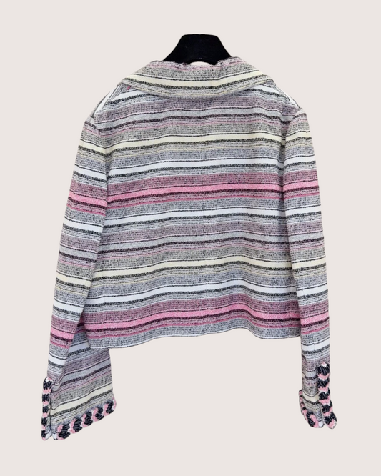 Chanel 24S Striped Tweed Jacket Pink, White, Grey, Multicolor FR 42