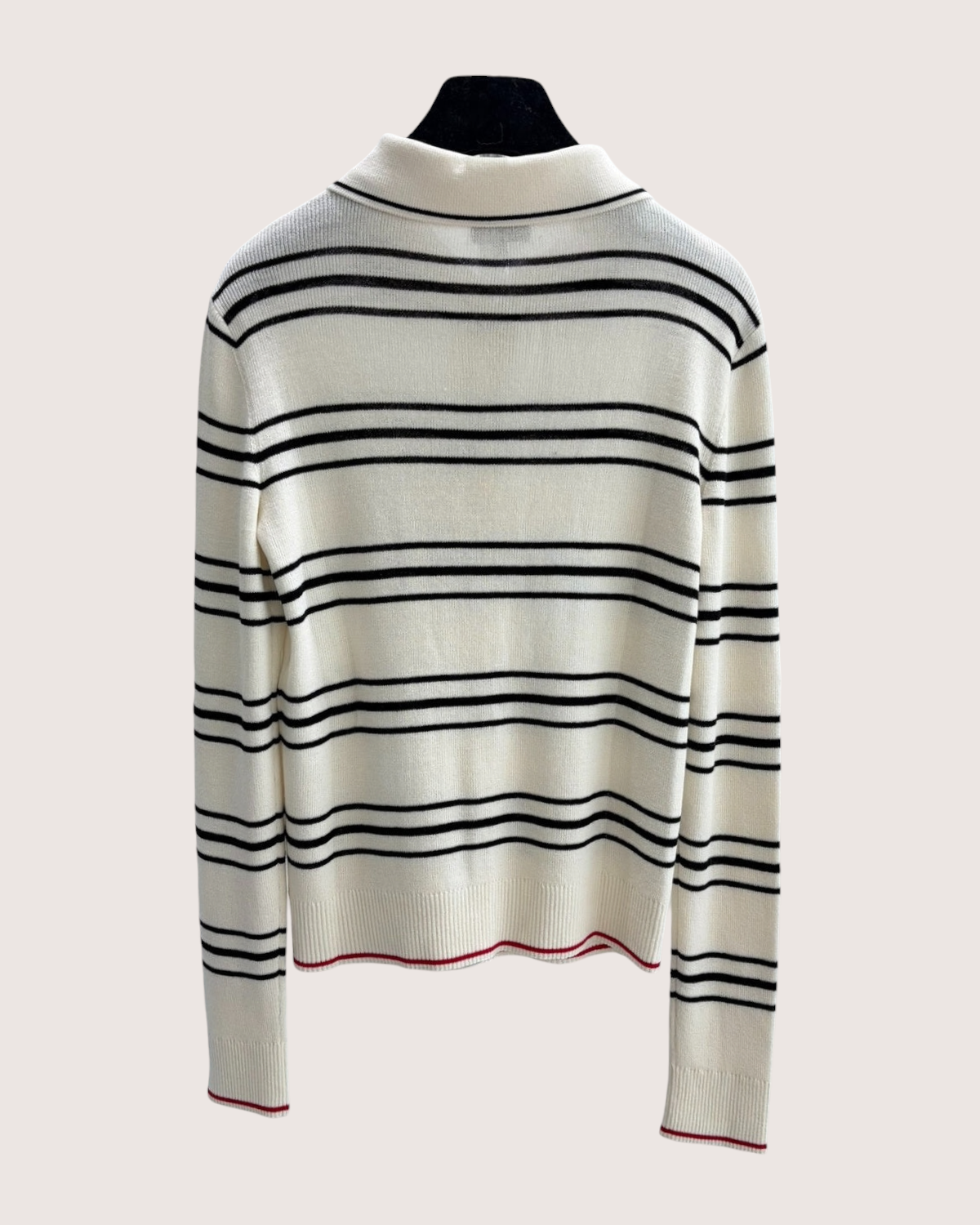 Chanel 26C Striped Knit Polo Cardigan Beige/Ecru, Black, Red FR 34