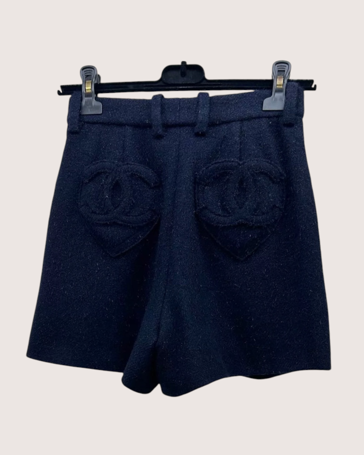 Chanel 25B Cashmere CC Heart-Pocket Shorts Navy FR 34