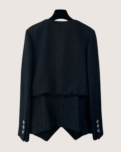 Chanel 22C Tweed Peplum Jacket Black FR 36