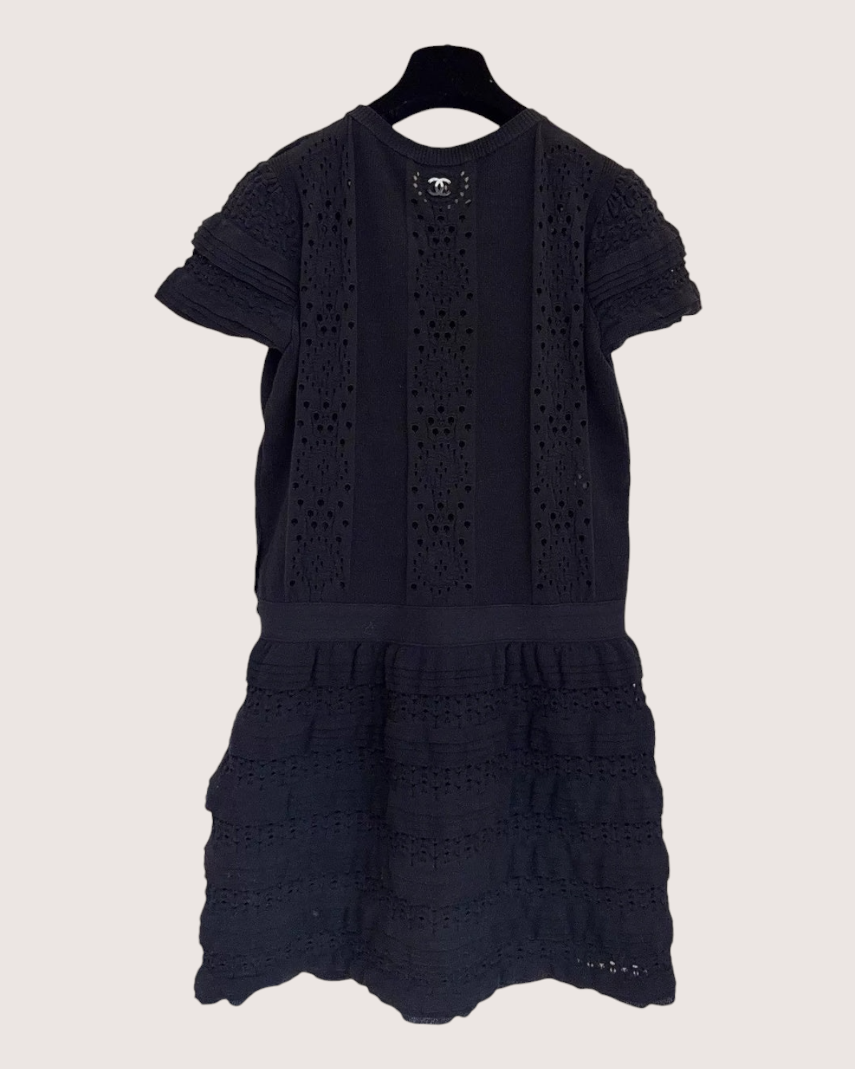 Chanel Short-Sleeve Openwork Logo Dress Black FR 40