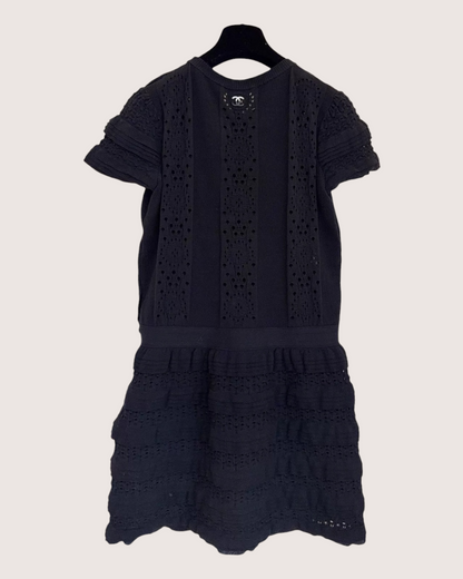 Chanel Short-Sleeve Openwork Logo Dress Black FR 40