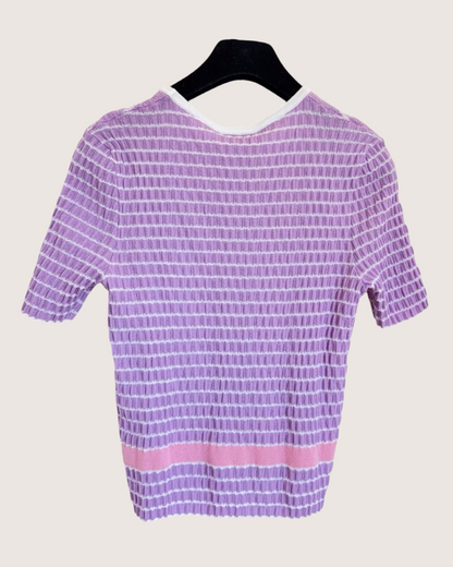 Chanel 24P Striped Short-Sleeve Top Purple, White, Pink FR 34