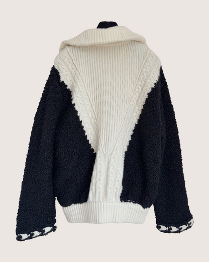 Chanel 19B Wool Zip-Up Cardigan Black, Beige/Ecru FR 38