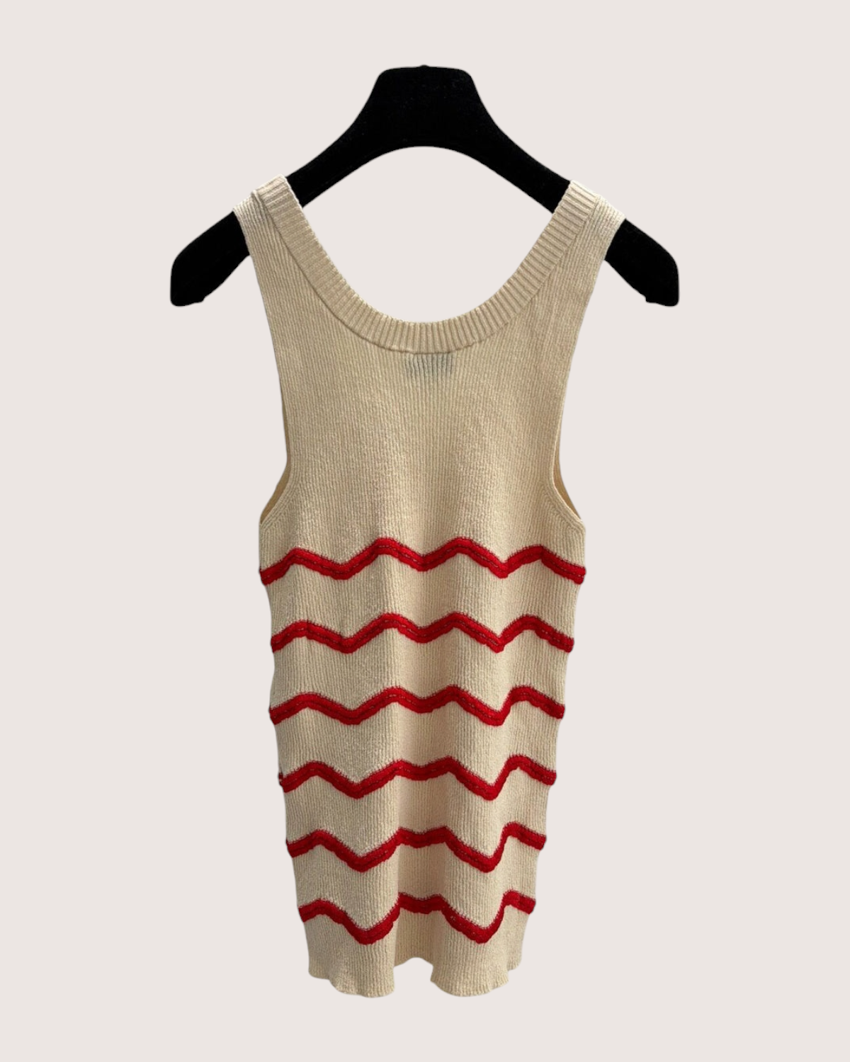 Chanel 26M Coco Beach Striped Top Beige/Ecru, Red FR 38