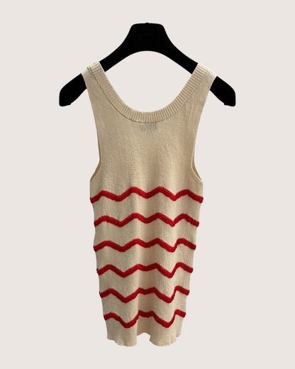 Chanel 26M Coco Beach Striped Top Beige/Ecru, Red FR 38