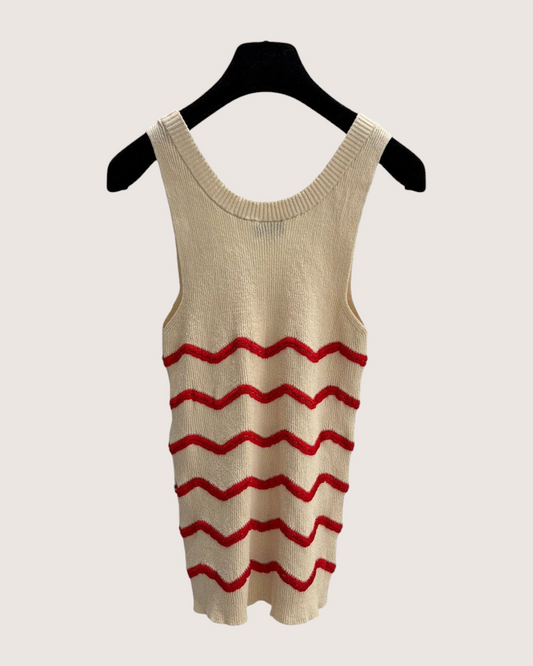 Chanel 26M Coco Beach Striped Top Beige/Ecru, Red FR 38