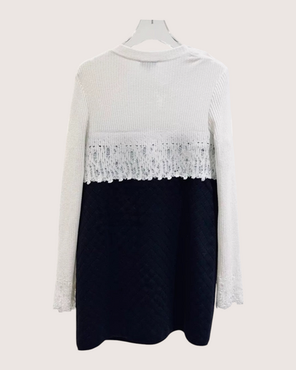 Chanel 20K Two-Tone Wool Mini Dress White, Navy FR 34