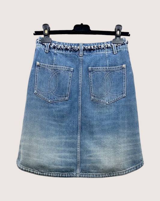 Chanel 25A CC Denim Mini Skirt Blue FR 34