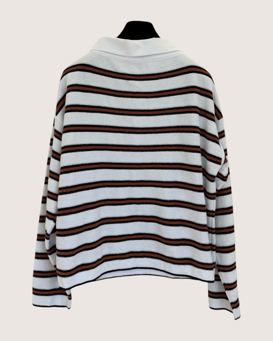Chanel 26C Striped Polo Top White, Black, Brown FR 36