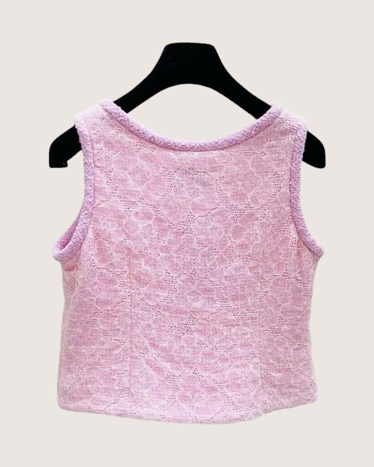 Chanel 25B Camellia Lace Vest Pink, White FR 38