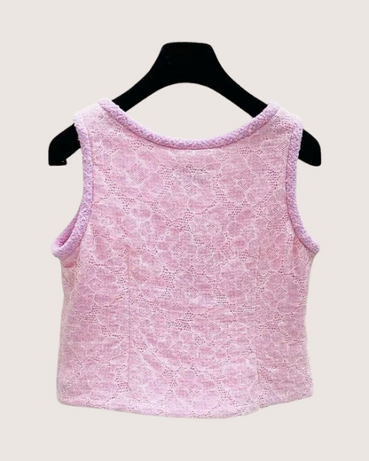 Chanel 25B Camellia Lace Vest Pink, White FR 38