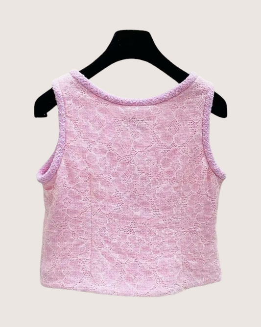 Chanel 25B Camellia Lace Vest Pink, White FR 38