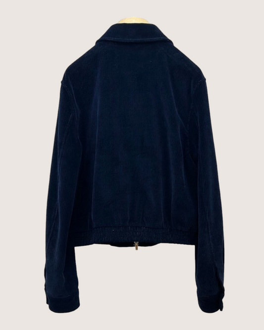 Miu Miu Logo Corduroy Zip-Up Jacket Navy IT 40