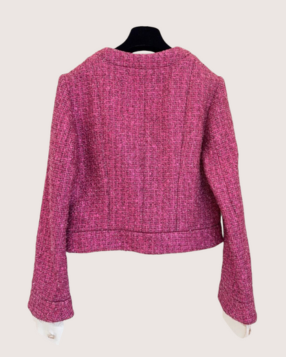 Chanel 23A Tweed Cropped Contrast-Cuff Jacket Pink, White FR 38