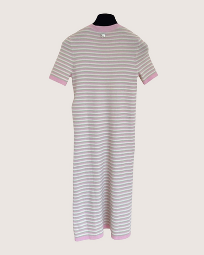 Chanel 25B Striped Cashmere Mini Dress Pink, White, Green FR 36