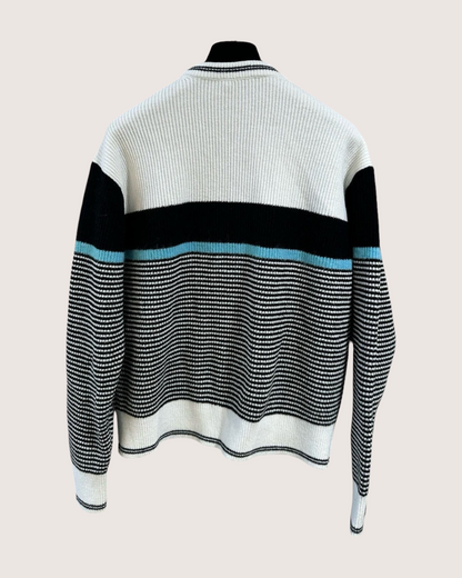Chanel 22B CC Striped Cardigan White, Black, Blue FR 36