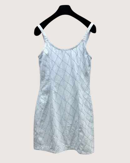 Chanel 26M Coco Beach Quilted Denim Mini Dress Blue
