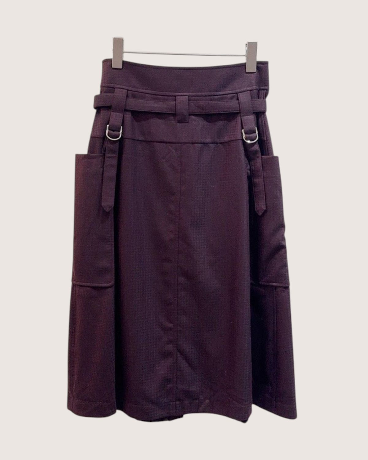 Hermès Wool Belted Mid-Length Skirt Burgundy FR 38
