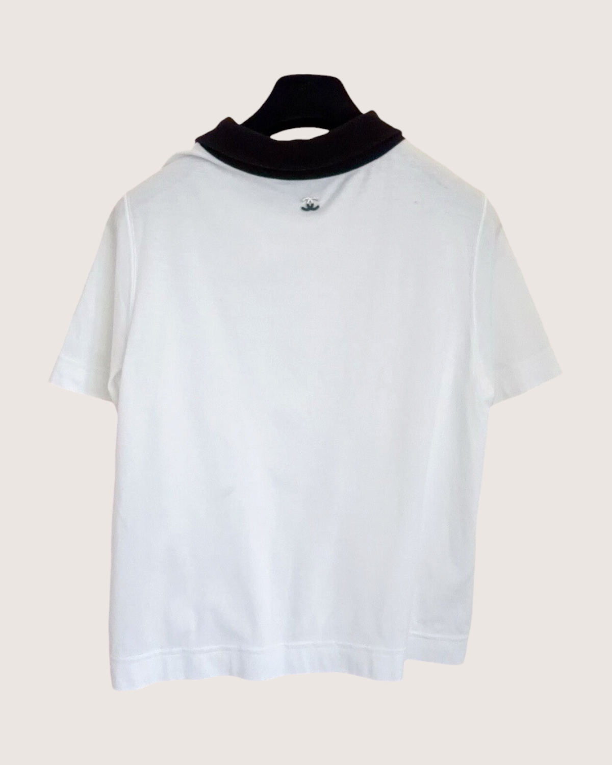 Chanel 25P Contrast-Collar Smocked Top White, Black FR 38