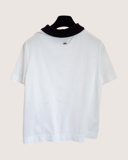 Chanel 25P Contrast-Collar Smocked Top White, Black FR 38