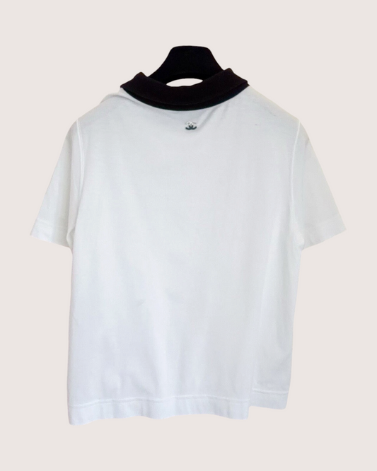 Chanel 25P Contrast-Collar Smocked Top White, Black FR 38