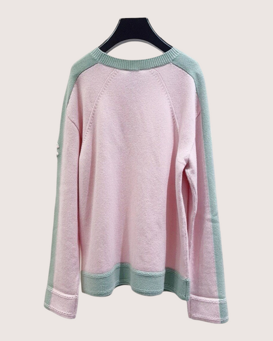 Chanel 24C Cashmere Colorblock Sequin CC Sweater Pink, Green FR 38