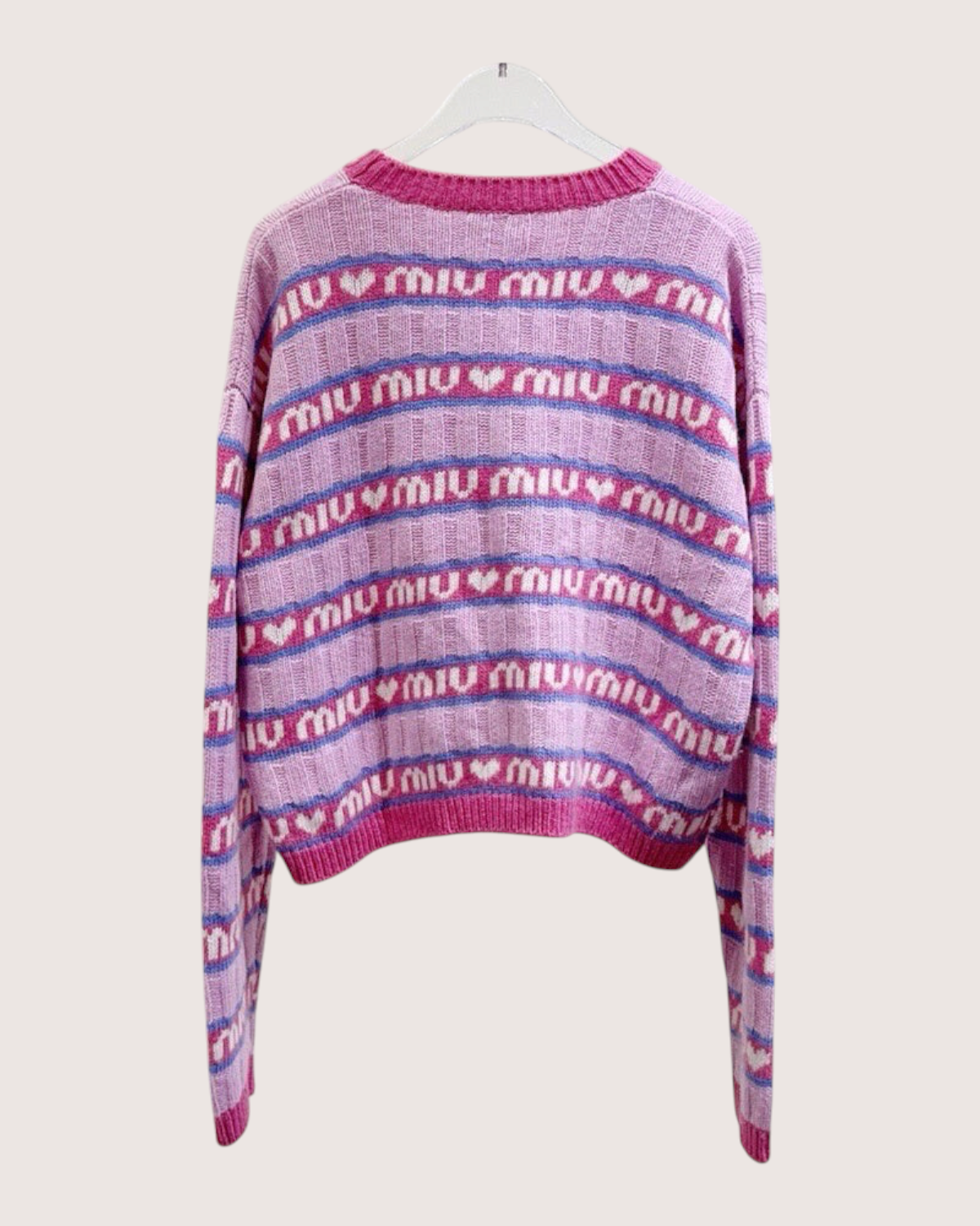 Miu Miu Wool Heart Logo Sweater Pink, Purple, White FR 42